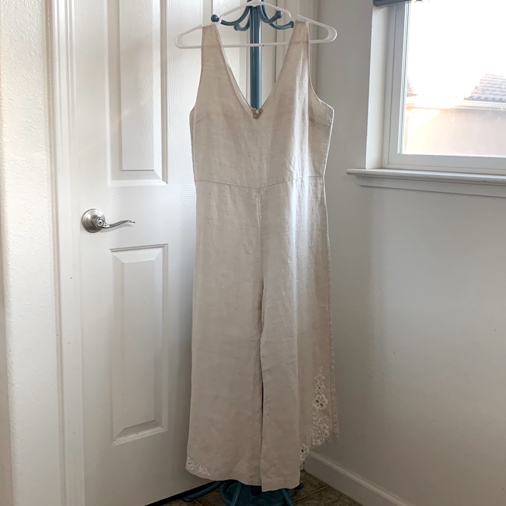 4 Love And Liberty Johnny Was Linen Wideleg Embroidered Cropped Jumpsuit Small